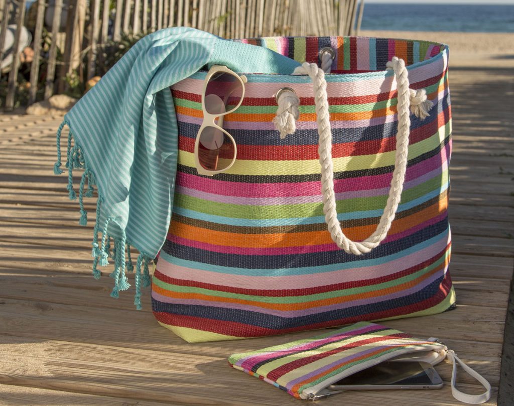 sac de plage rayé multicolore Becquet
