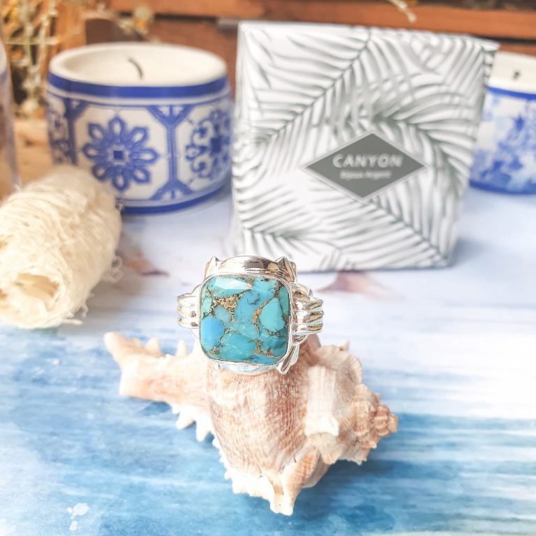 Bague En Argent 925 Ornée D'une Turquoise - Taille 57, Design Original Et Délicat, Neuve Avec étiquettes