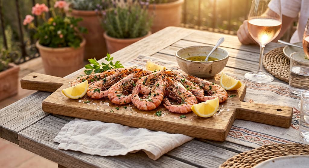 gambas grillées barbecue été beurre ail persil vin blanc