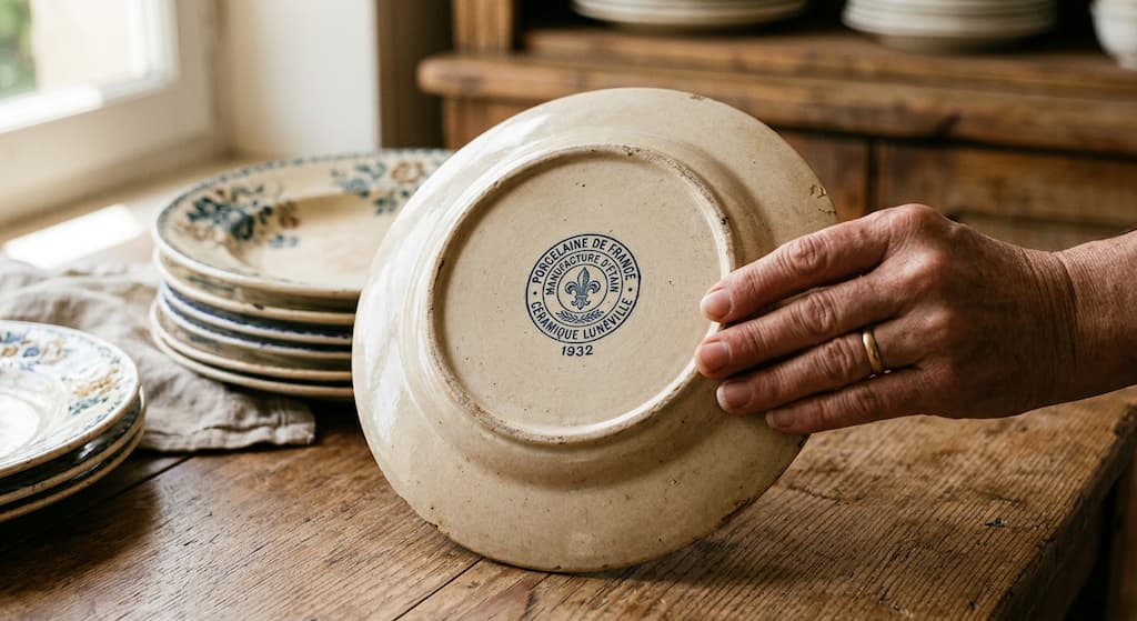 Main qui retourne une assiette vintage