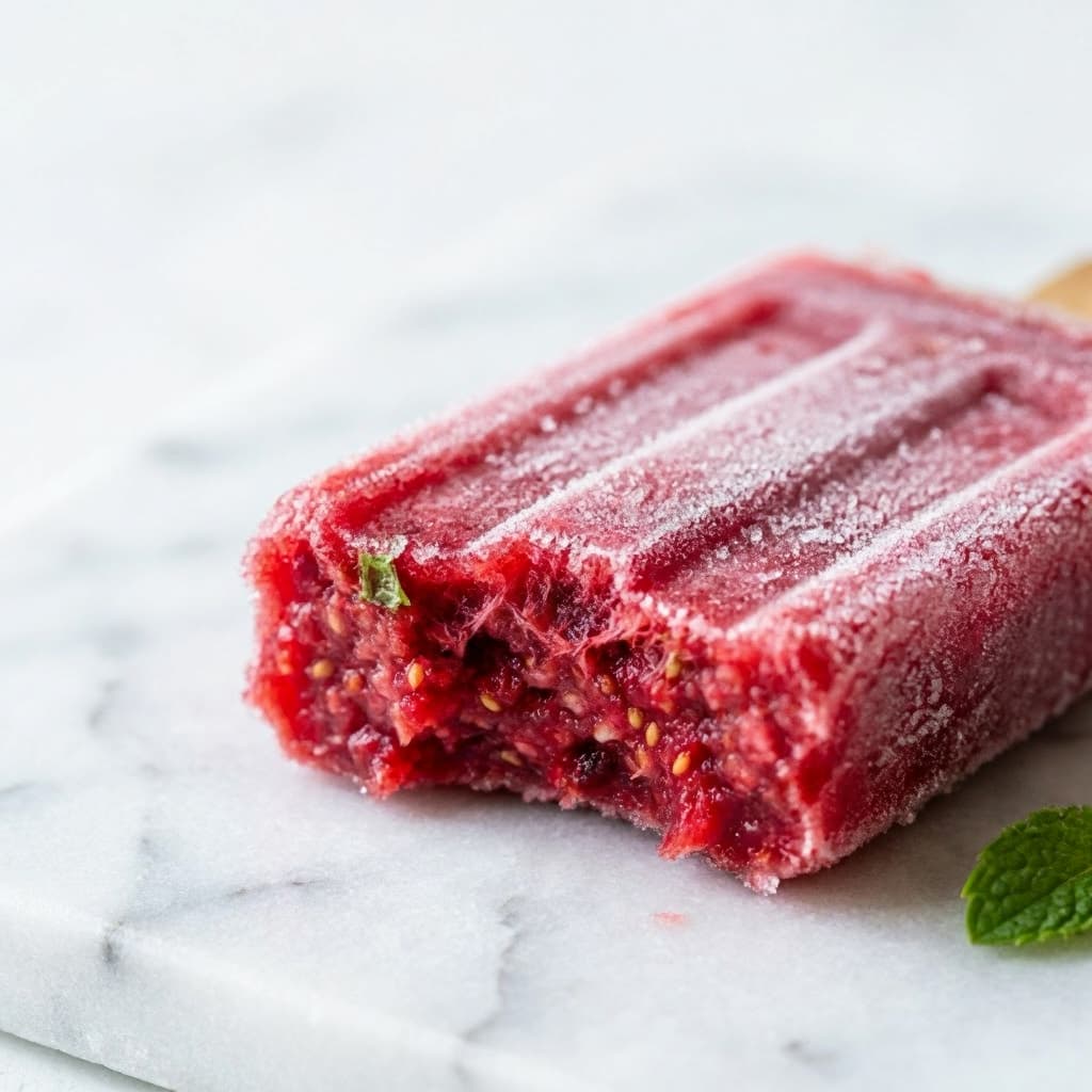 Gros plan sur la texture naturelle d'un sorbet à la framboise maison sans colorant
