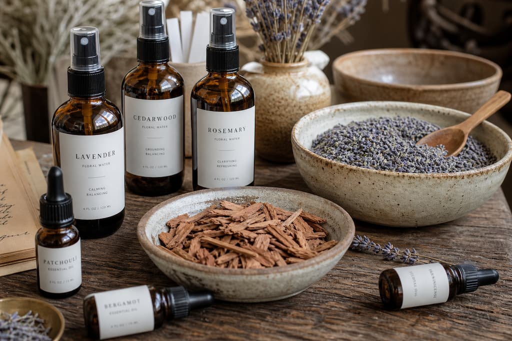 Création d'un spray d'ambiance DIY avec des huiles essentielles et des bouteilles en verre ambré