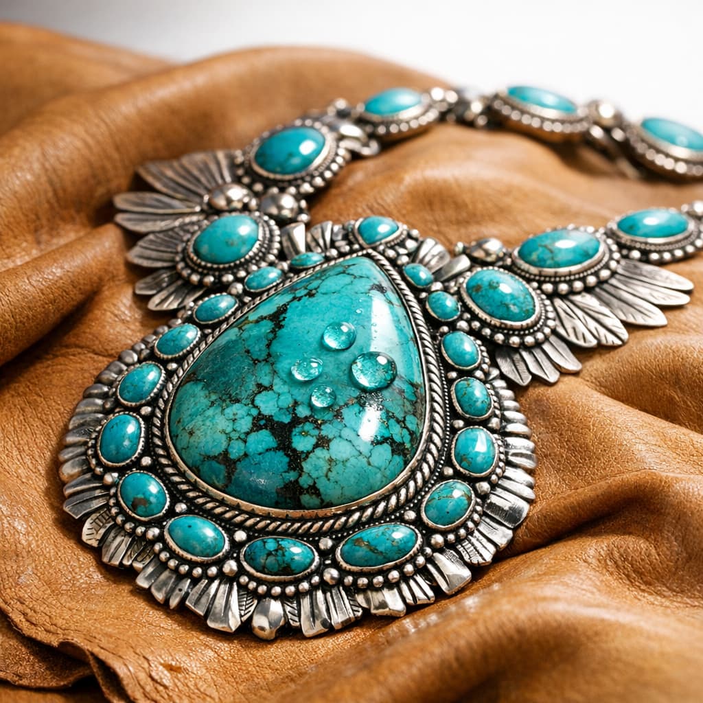 Bijou en turquoise massive sur du cuir, symbole de l'affirmation de soi et d'un nouveau style