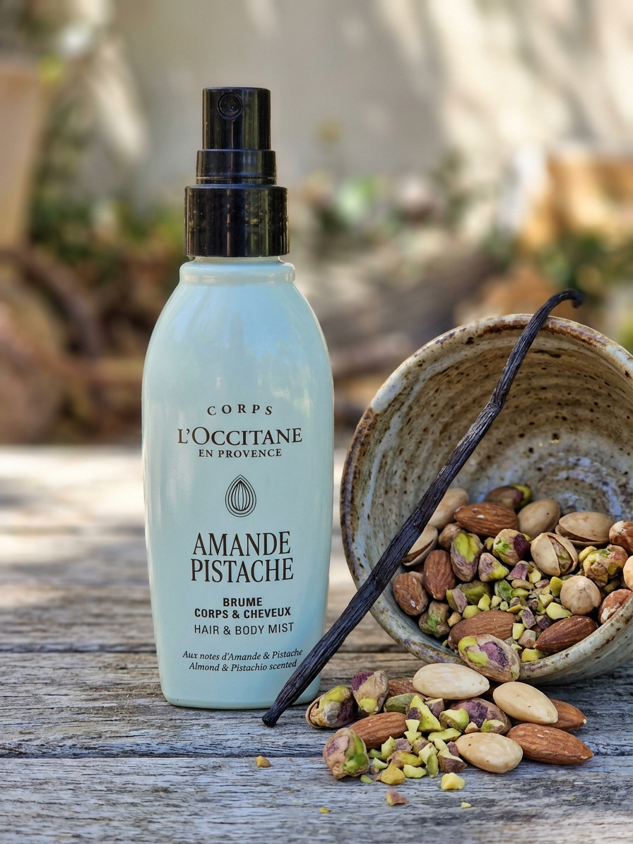 J’ai testé les 3 nouvelles brumes à l’amande de L’Occitane mon verdict gourmand - Bombastikgirl.com, blog beauté femme (2) Brume parfumée corps et cheveux L'Occitane Amande Pistache